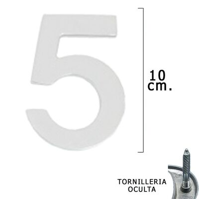 Chiffre en métal "5" Argent Mat 10 cm. avec vis cachées (1 pièce Blister)