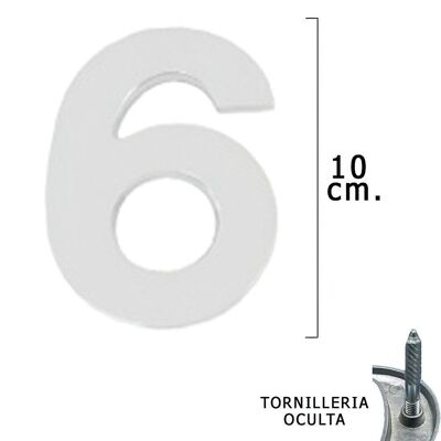 número Metal "6" Plateado Mate 10 cm. con Tornilleria Oculta (Blister 1 Pieza)