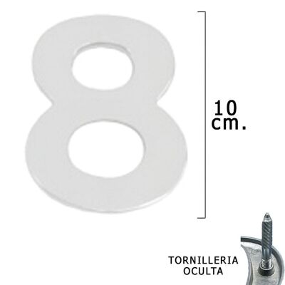 Chiffre en métal "8" Argent Mat 10 cm. avec vis cachées (1 pièce Blister)