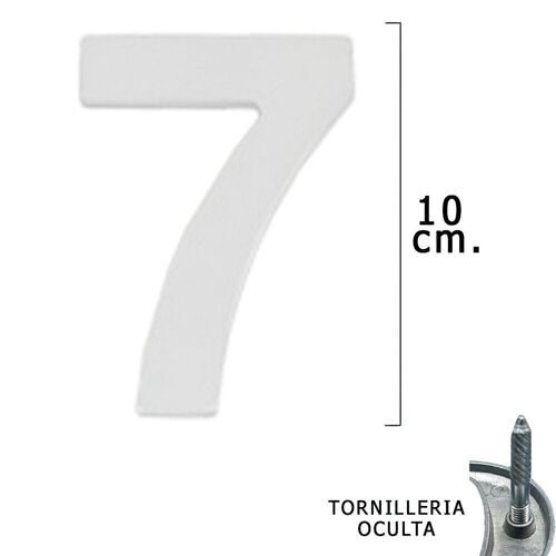 número Metal "7" Plateado Mate 10 cm. con Tornilleria Oculta (Blister 1 Pieza)