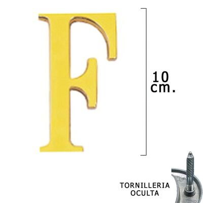 Brass Letter "F" 10 cm. with Hidden Screws (1 Piece Blister)