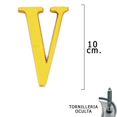 Brass Letter "V" 10 cm. with Hidden Screws (1 Piece Blister)