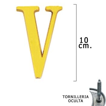 Lettre "V" en laiton 10 cm. avec vis cachées (1 pièce Blister)