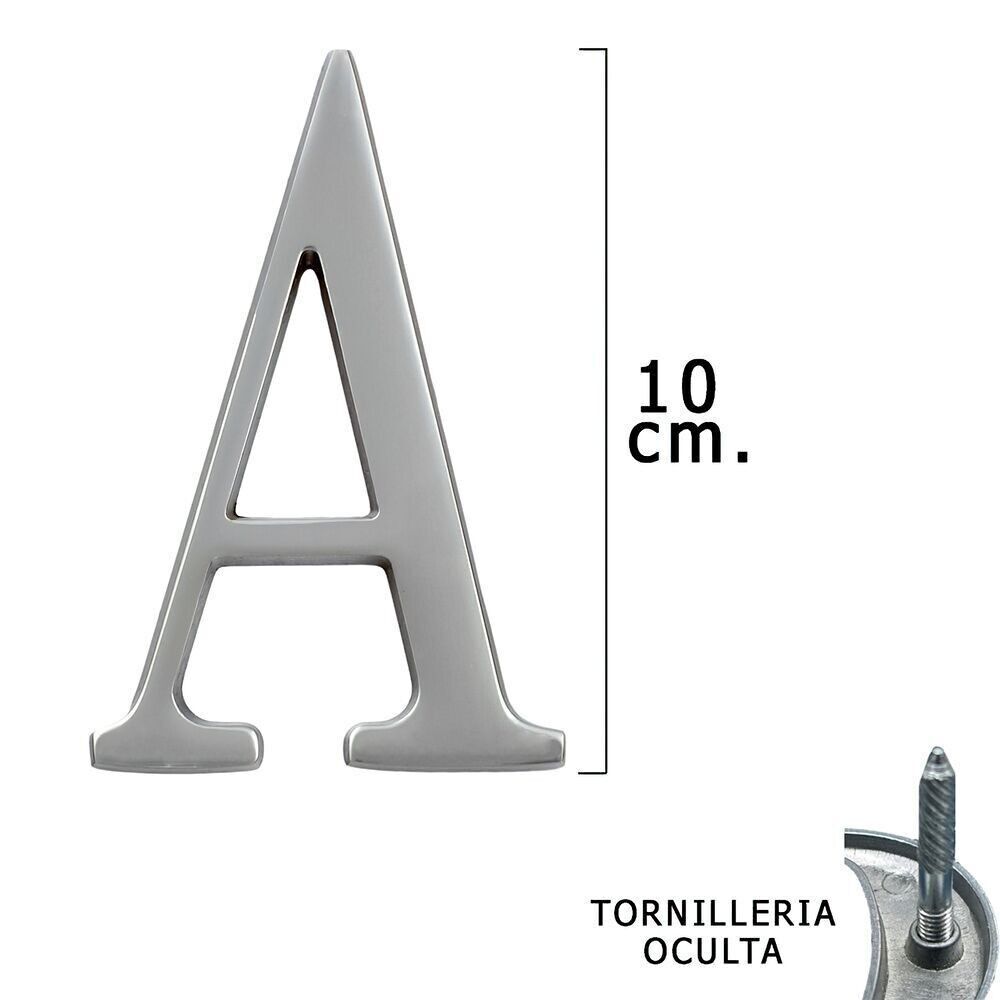 Lettera in metallo "A" Argento Opaco 10 cm. con viti nascoste (blister da 1 pezzo)
