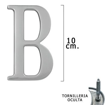 Lettre "B" en métal argenté mat 10 cm. avec vis cachées (1 pièce Blister)