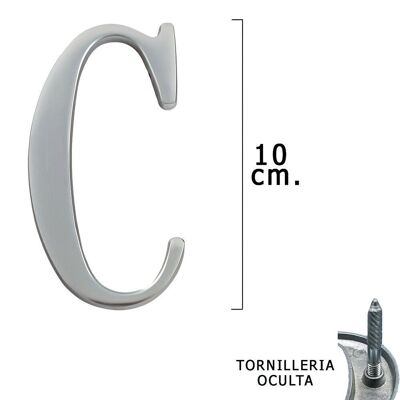 Lettre "C" en métal argenté mat 10 cm. avec vis cachées (1 pièce Blister)