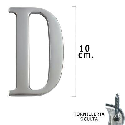 Metal Letter "D" Matte Silver 10 cm. with Hidden Screws (1 Piece Blister)