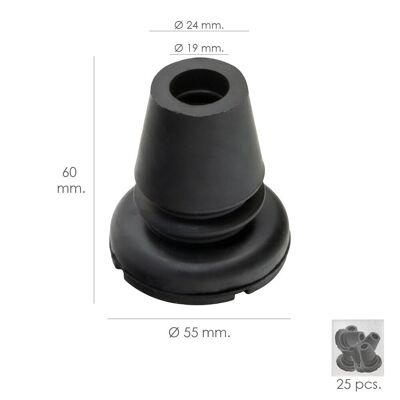 Rubber Taco Black Cane Tube "19 mm. /Base "55 mm. Gusset Type Bag 25 Units