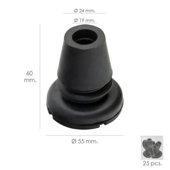 Tube de canne Taco noir en caoutchouc "19 mm. /Socle "55 mm. Sac de type soufflet 25 unités