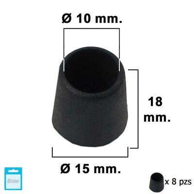 Black Conical End 10mm.  Blister 8 pieces.