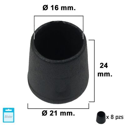 Black Conical End 16mm.  Blister 8 pieces.