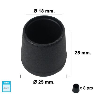 Black Conical End 18mm.  Blister 8 pieces.