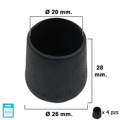Black Conical End 20mm.  Blister 4 pieces.
