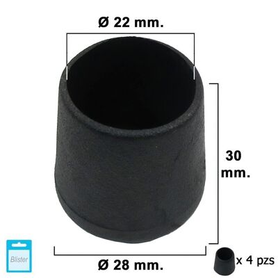 Black Conical End 22mm.  Blister 4 pieces.