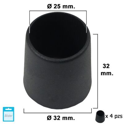 Black Conical End 25mm.  Blister 4 pieces.