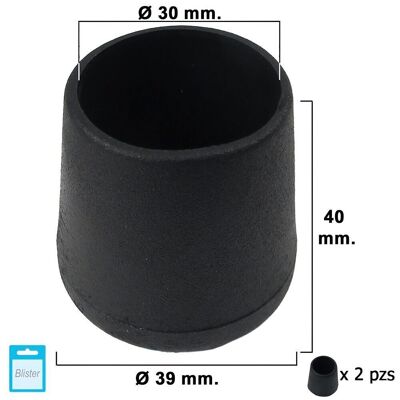 Black Conical End 30mm.  Blister 2 pieces.