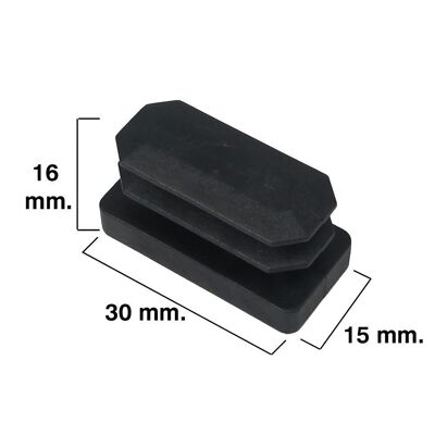 Black Rectangular End Cap 15x30mm.  Blister 4 pieces.