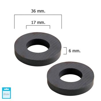 Aimant annulaire en ferrite Wolfpack " 36x17x6 mm. (Blister 2 Pièces)