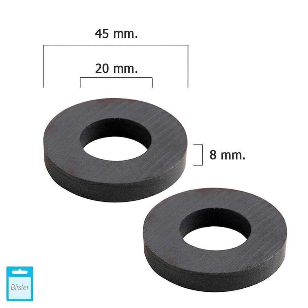 Aimant annulaire en ferrite Wolfpack "45x20x8 mm. (Blister 2 Pièces)