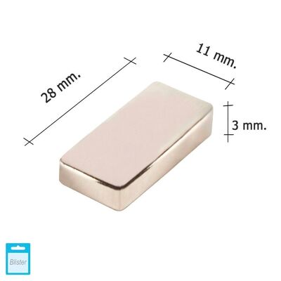 Wolfpack Rectangular Neodymium Magnet 28x11x3 mm. (Blister 1 Piece)