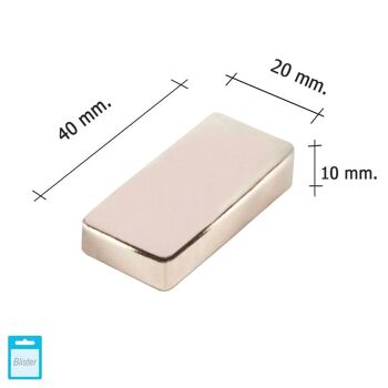 Aimant rectangulaire en néodyme Wolfpack 40x20x10 mm. (Blister 1 pièce)