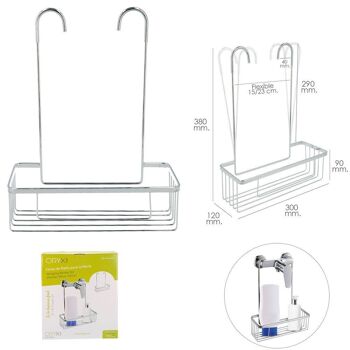 Panier de salle de bain suspendu en acier chromé Oryx pour robinets, gifros, douches, baignoires, couleur acier inoxydable 30x12x38 (H) Cm. Sans trou