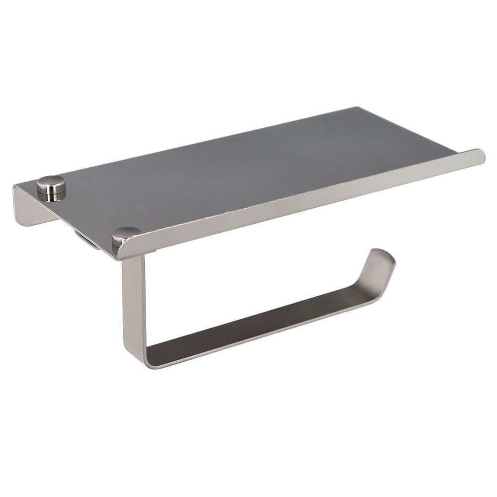 Badezimmerrollenhalter mit selbstklebender Handyablage, Edelstahlfarbe mit Spiegeleffekt, widerstandsfähig selbstklebend oder mit Schrauben