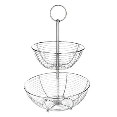 2-Tier Fruit Bowl, Chromed Steel, Double Mesh Basket, "30x46 (H) cm.