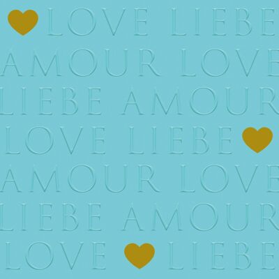 Serviette Lettres d'Amour turquoise 33x33 relief