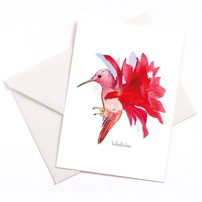 Cactus Hummingbird - Card with Color Core and Envelope | 075