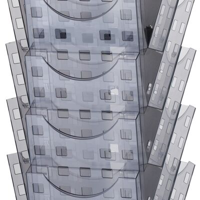 Prospektbodenständer drehbar "the giant grid" 30 x DIN A4 - grau transparent / silber