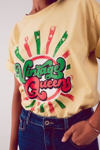 T-shirt décontracté avec imprimé graphique Vintage Queens jaune 4