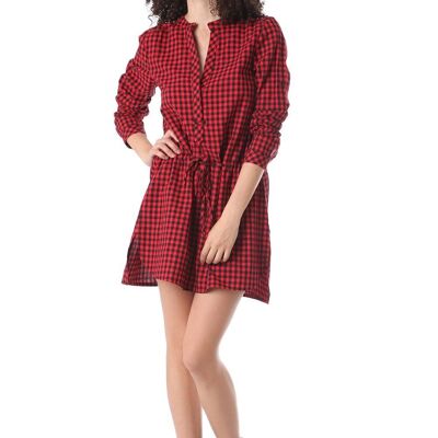 Red shirt dress in check printed fabric