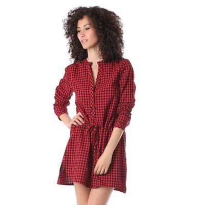 Red shirt dress in check printed fabric