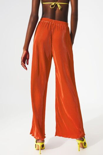 Pantalon large plissé en satin orange 2