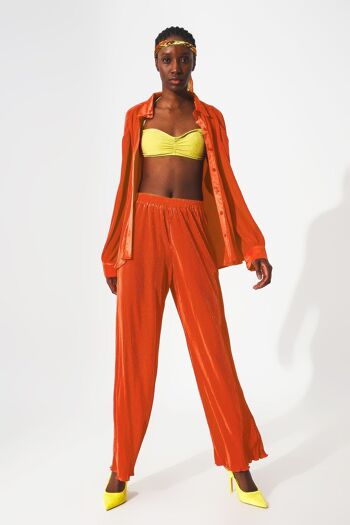 Pantalon large plissé en satin orange 3