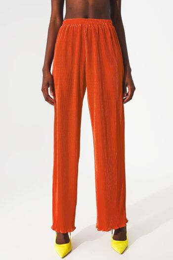 Pantalon large plissé en satin orange 5