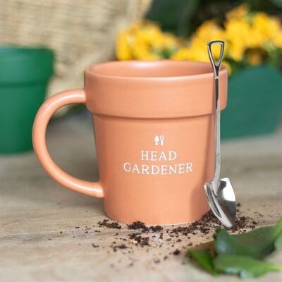 Tasse et cuillère en céramique pour pot de fleurs Head Gardener