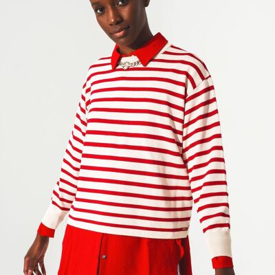 Round neck jumper in red stripe