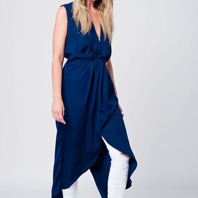 Robe longue bleu marine à nouer à la taille