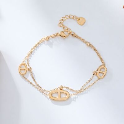 Triple ring double chain bracelet