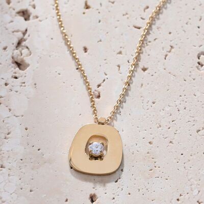 Gold necklace with pendant and rhinestones