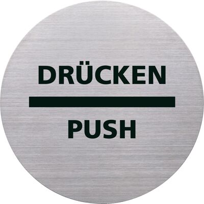 Piktogramm-"drücken/ push" "the badge" Edelstahl