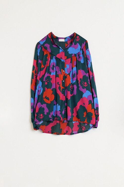 Oversized Over Shirt With Ruched Details In Colorful Floral Print