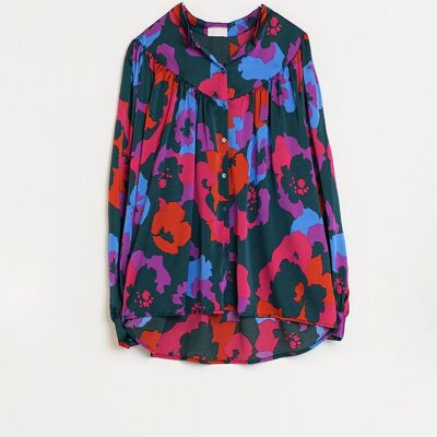 Oversized Over Shirt With Ruched Details In Colorful Floral Print