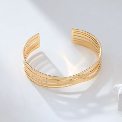 Adjustable gold multi-line bangle bracelet