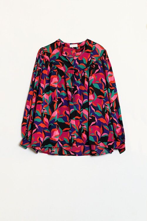 Oversized Voluminous shirt in colorful abstract leaf print