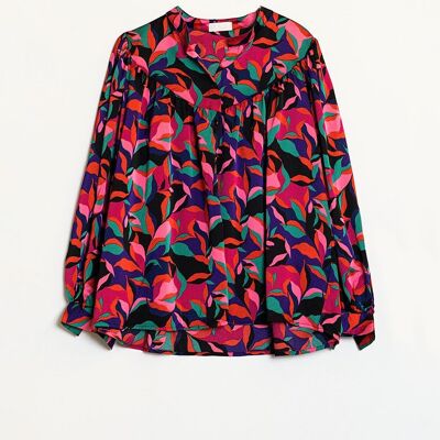 Camisa voluminosa extragrande con estampado de hojas abstractas y coloridas