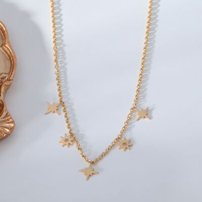 Golden chain necklace with 5 star pendants