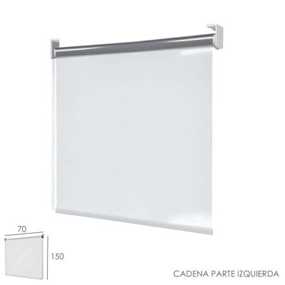 Rideau à enroulement en PVC transparent, dimensions 70 x 150 cm. Chaîne côté gauche